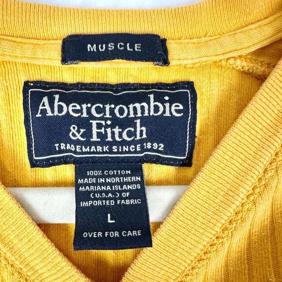 Vintage Abercrombie & Fitch Y2K Muscle Ribbed Sweater Size Large Yellow V-Neck - Picture 9 of 9